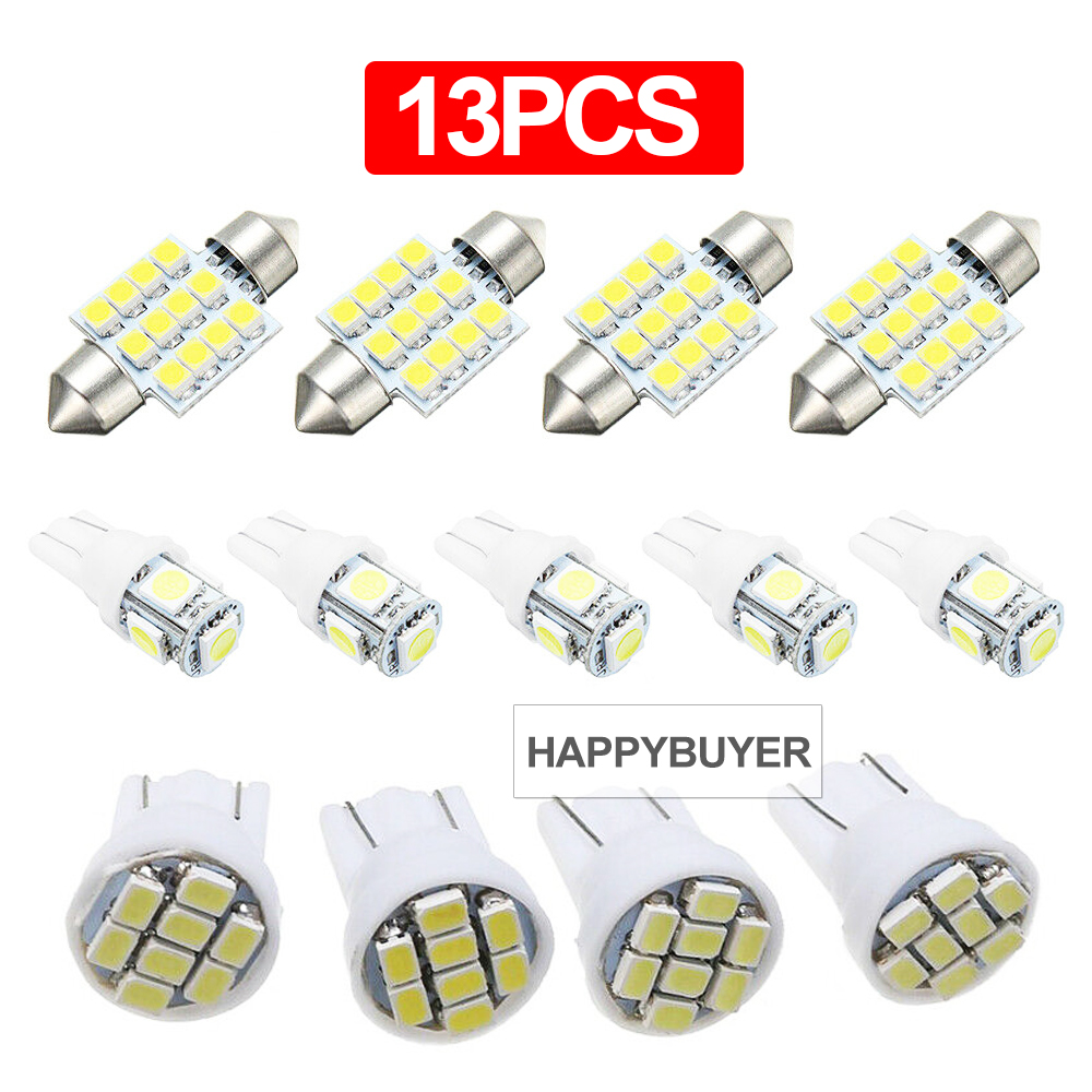 13X T10 LED 12V Light Car Bright White Festoon Globe Bulb Interior Kit